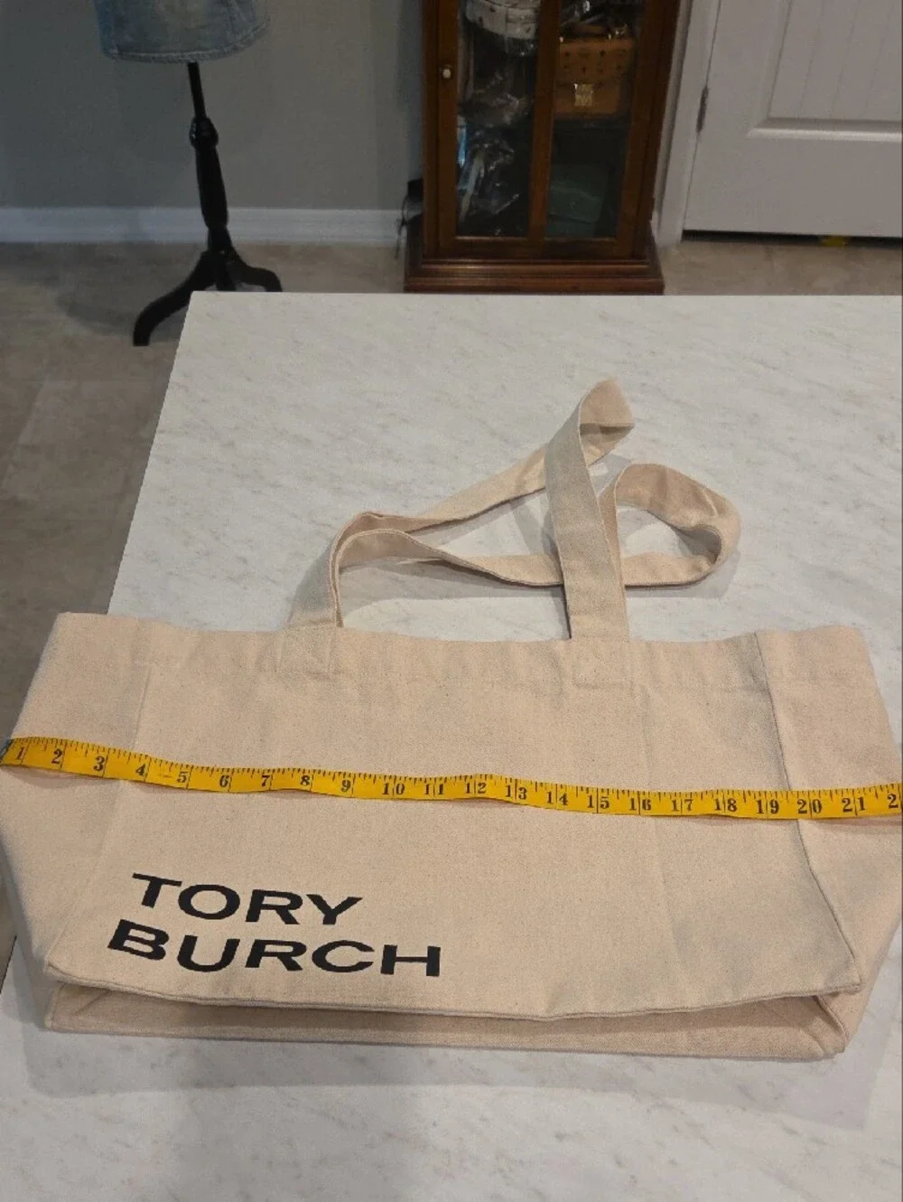 Tory Burch Beige Canvas Logo Tote Size Large